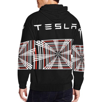 Tesla Plaid Zip Hoodie Plain Hood Men's All Over Print Full Zip Hoodie (Model H14) - Image 4