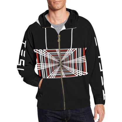 Tesla Plaid Hoodie - Sleeve Print Men's All Over Print Full Zip Hoodie (Model H14) - Image 3