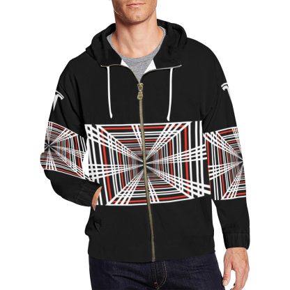 Tesla Plaid Zip Hoodie Plain Hood Men's All Over Print Full Zip Hoodie (Model H14) - Image 3